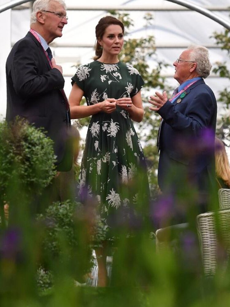 Kate Middleton Dark Green Floral Garden Party Summer Midi Dress