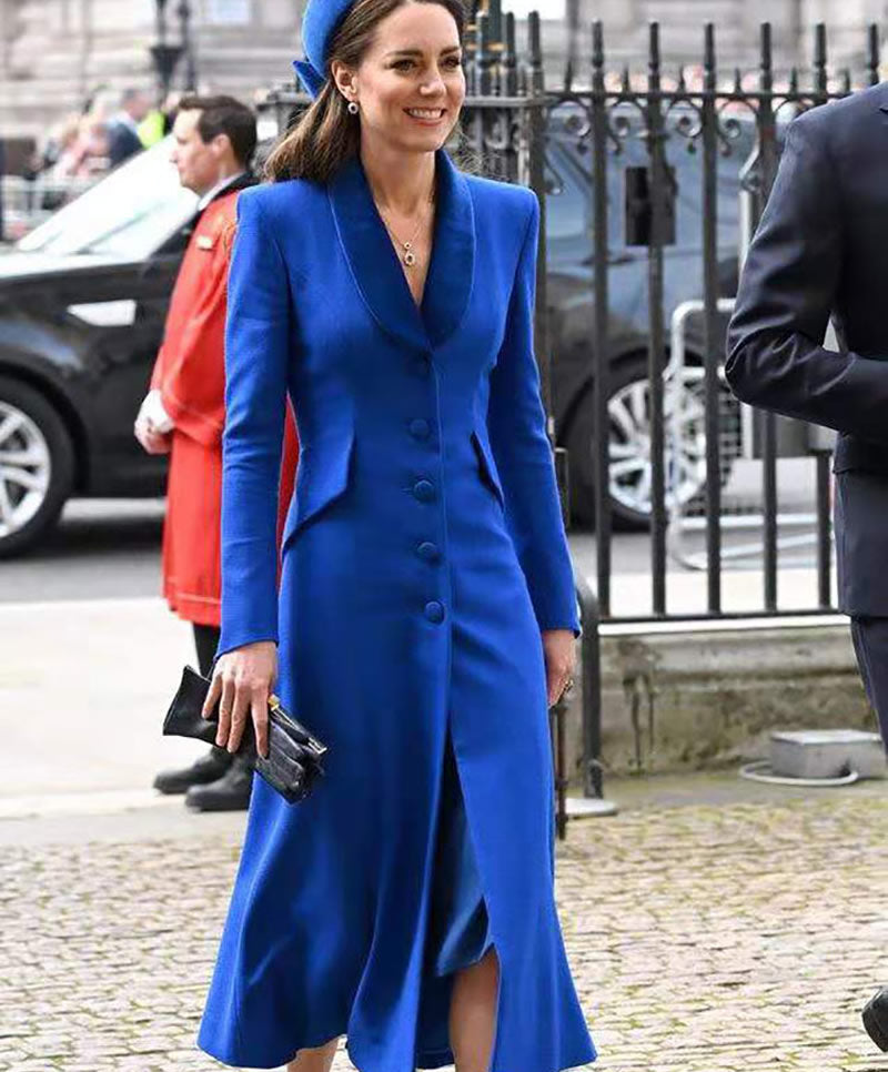 Kate Middleton Royal Blue Velvet Coat Dress Occasion Coat