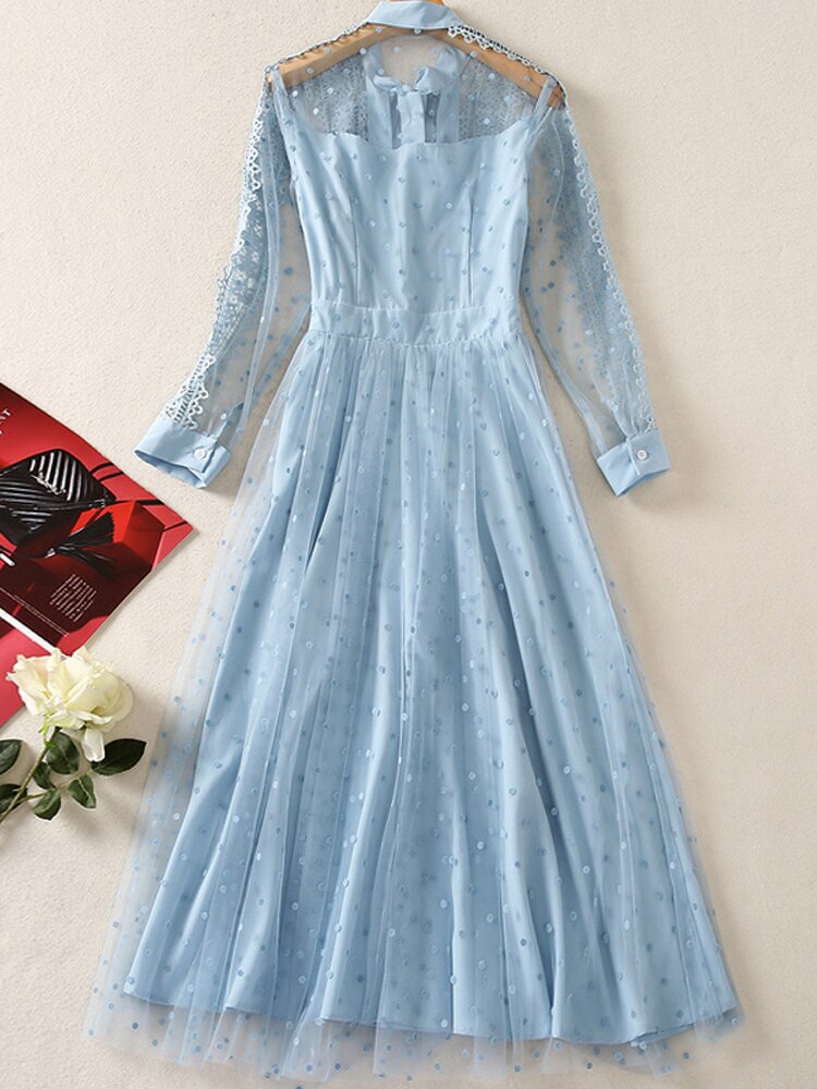 Kate Middleton Light Blue Voile Lace Midi Dress Ascot Wedding Occasion Dress