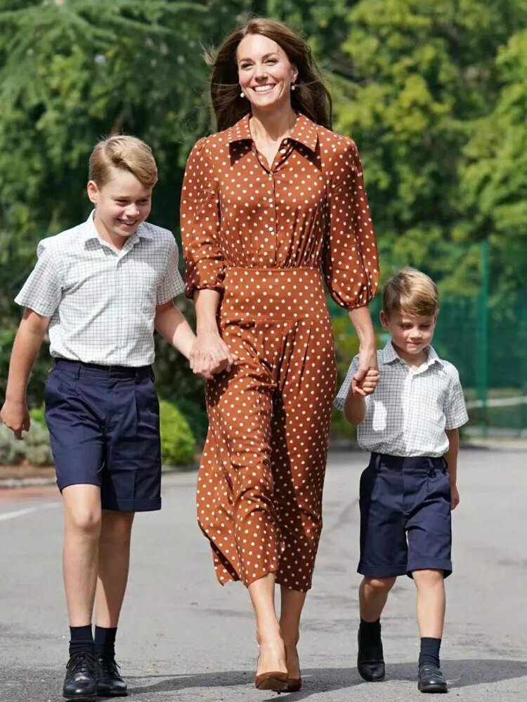 Kate Middleton Brown Polka Dot Shirt Midi Dress