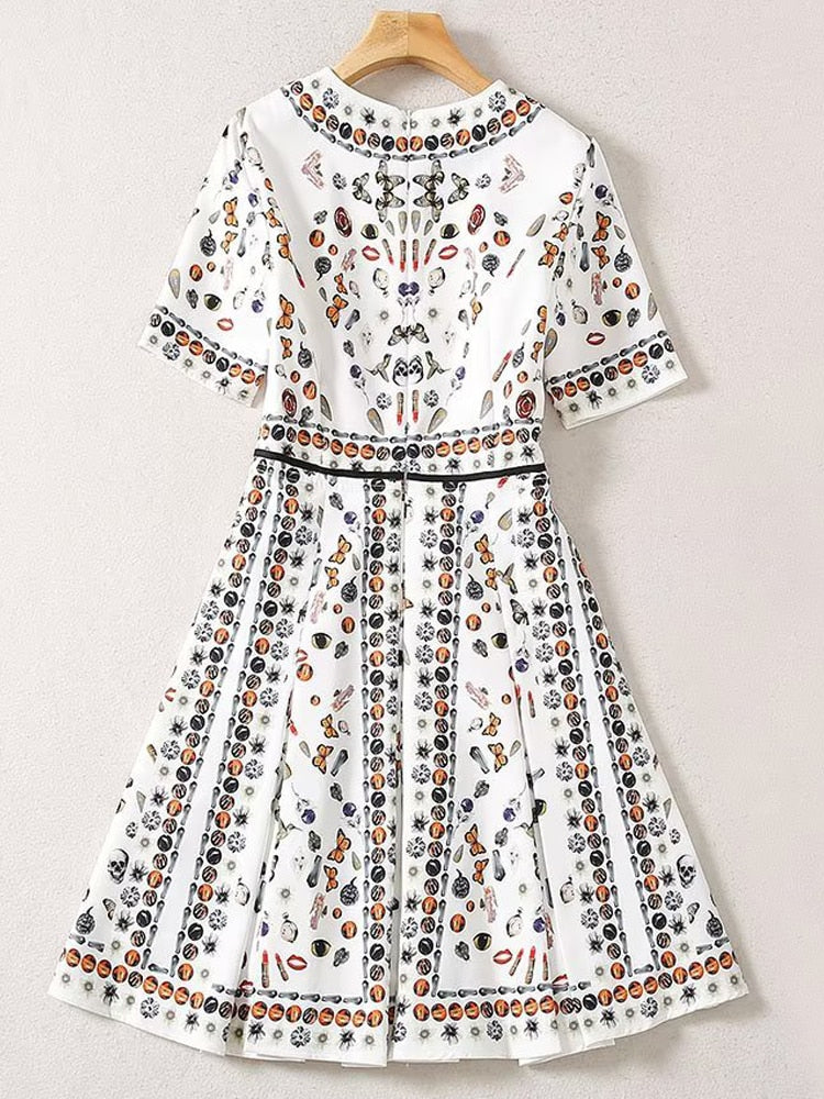 Kate Middleton Jewel Print White Summer Fit Flare Dress