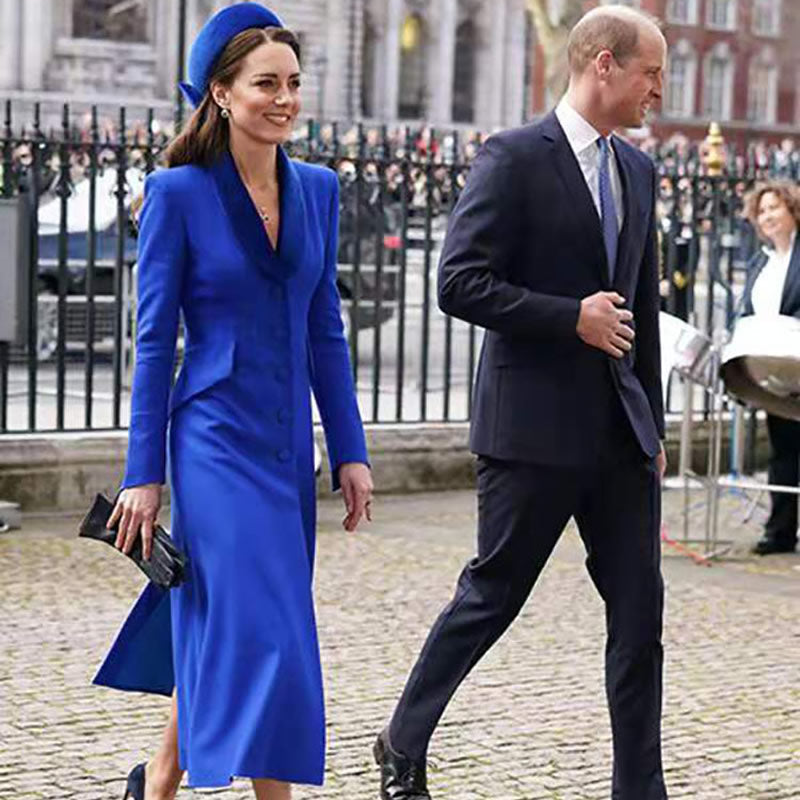 Kate Middleton Royal Blue Velvet Coat Dress Occasion Coat