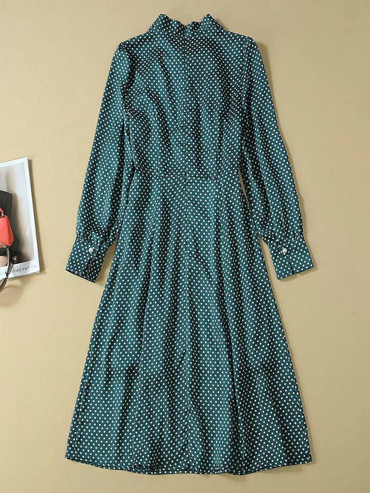 Kate Middleton Emerald Green Polka Dot Pussy Bow Fit Flare Dress Mortimer