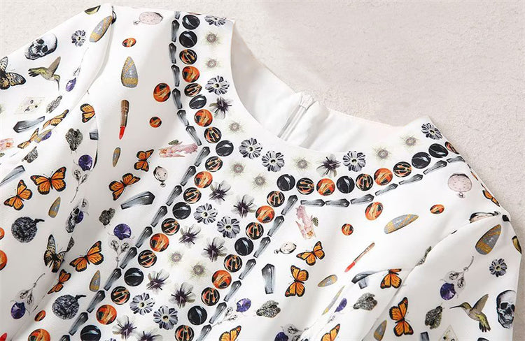 Kate Middleton Jewel Print White Summer Fit Flare Dress