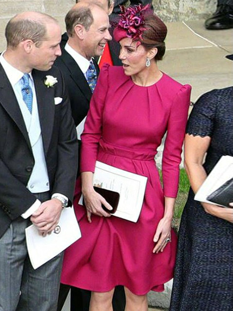 Kate Middleton Pink Fit Flare Pleated Skirt Occasion Party Dress