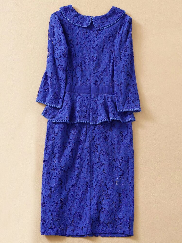 Kate Middleton Royal Blue Lace Peplum Pencil Dress V Neck Dress The Royal Tour