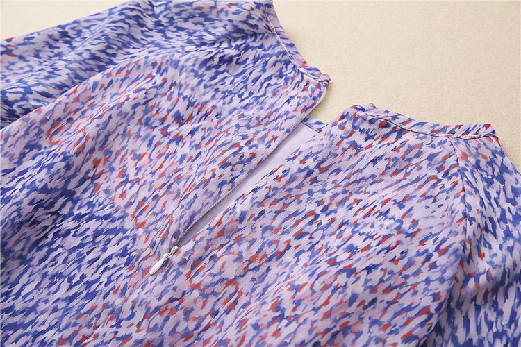 Kate Middleton Chiffon Summer Lavender Blue Print Midi Party Dress