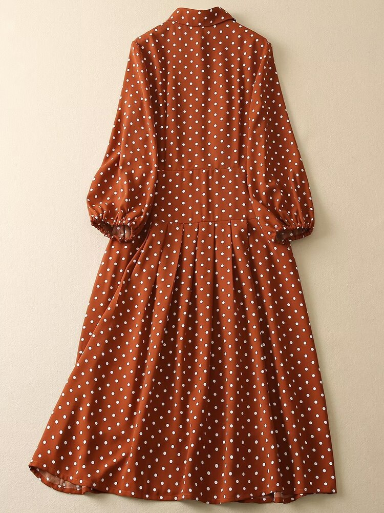 Kate Middleton Brown Polka Dot Shirt Midi Dress