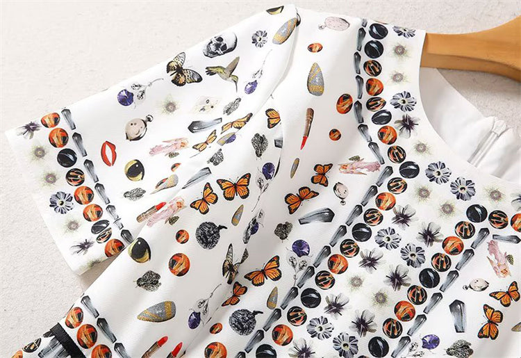 Kate Middleton Jewel Print White Summer Fit Flare Dress
