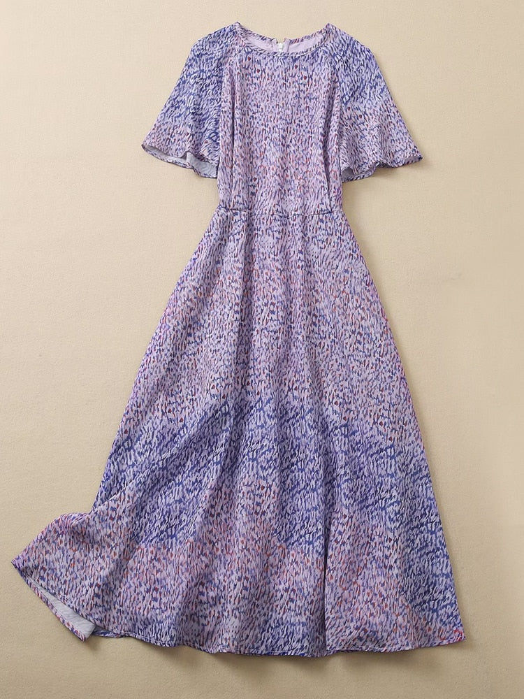 Kate Middleton Chiffon Summer Lavender Blue Print Midi Party Dress