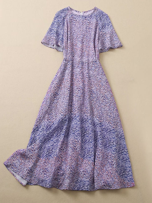 Kate Middleton Chiffon Summer Lavender Blue Print Midi Party Dress