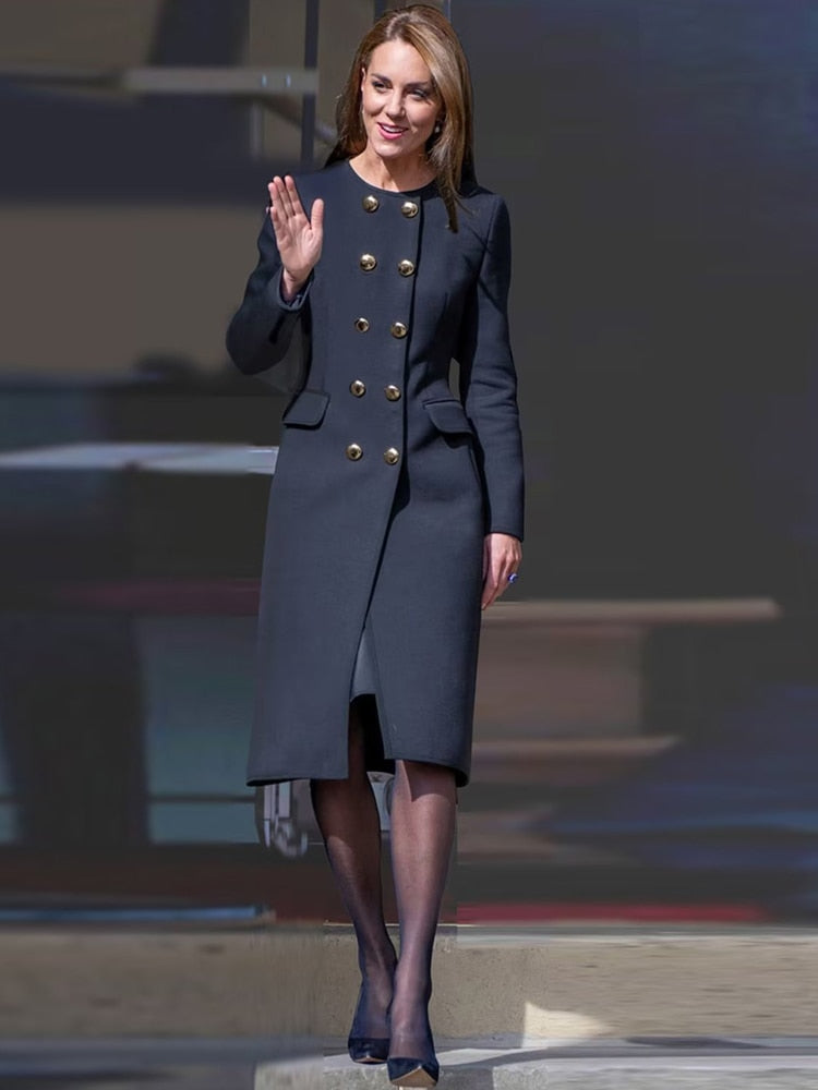 Kate Middleton Military Gold Button Long Coat