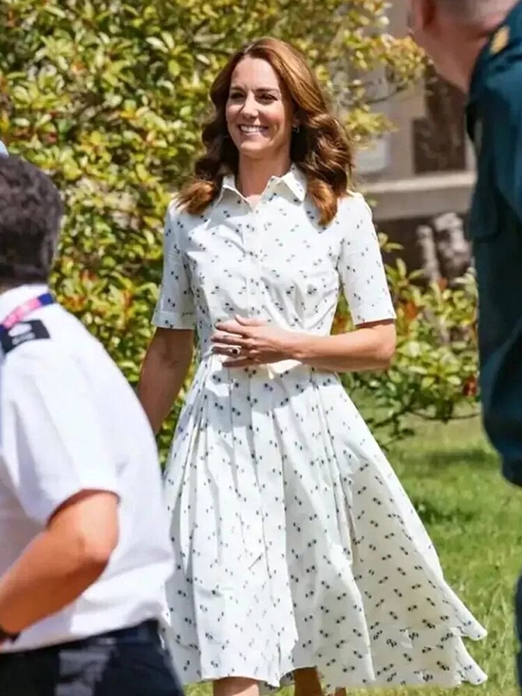 kate middleton white shirt dress Kate Middleton White Midi Shirtdress With Short Sleeves Wimbledon 2019