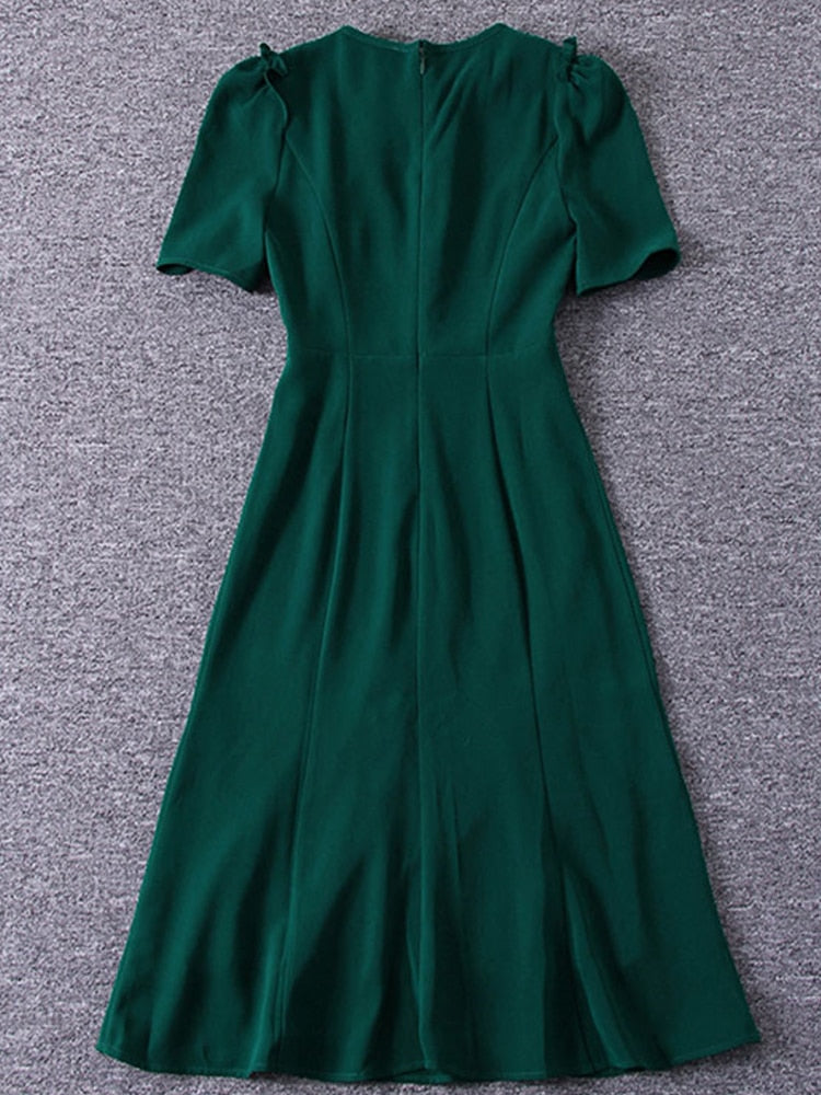 Kate Middleton Emerald Green Gold Button Mermaid Dress