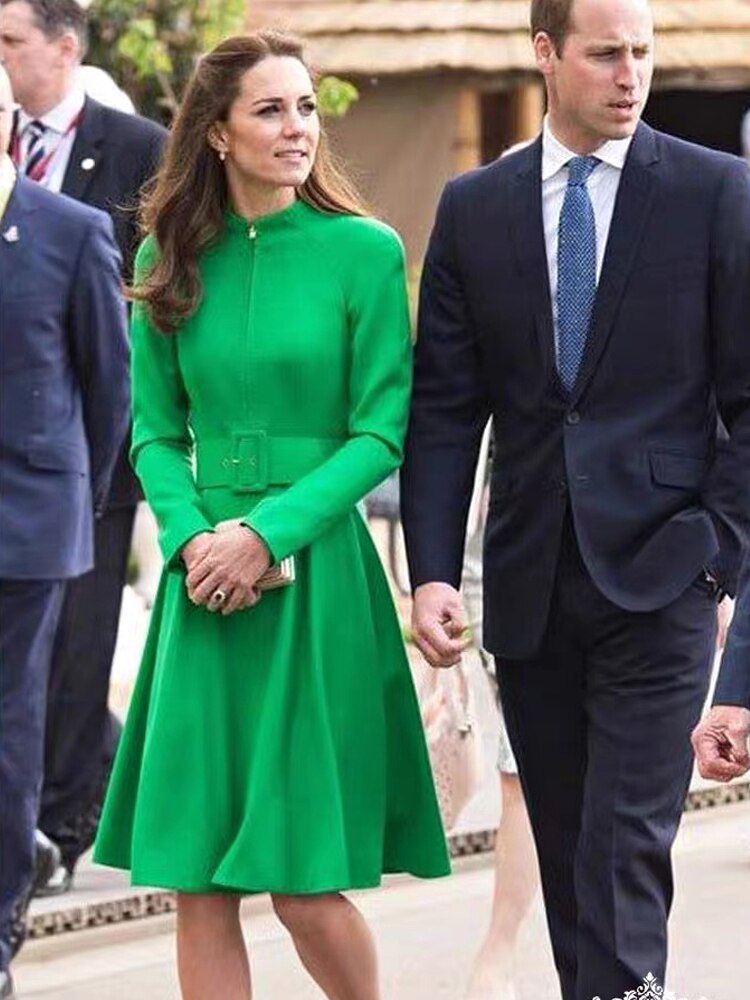 Kate Middleton Green Fit Flare Belted Dress