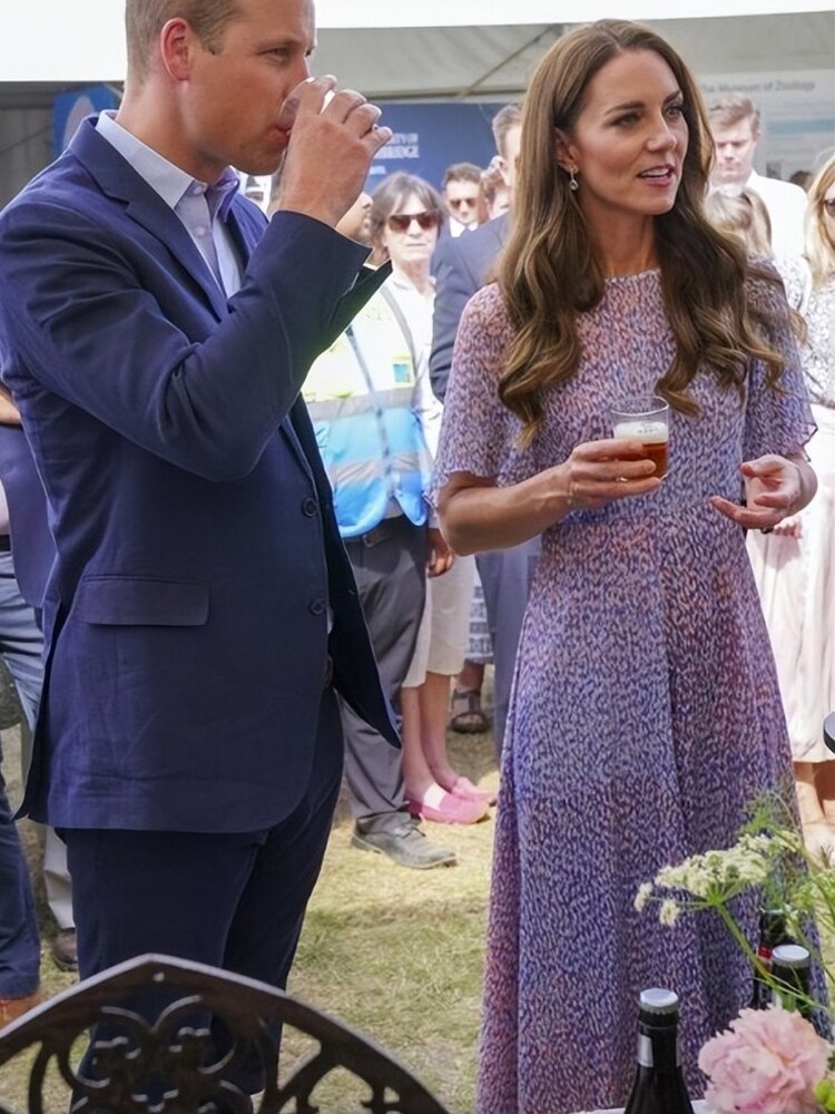 Kate Middleton Chiffon Summer Lavender Blue Print Midi Party Dress