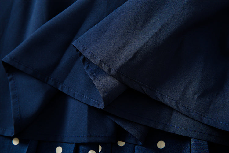 Kate Middleton Navy Blue Polka Dot Vintage Midi Pleated Dress Funeral Occasion Dress
