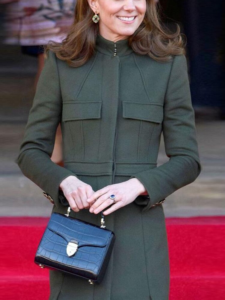 Kate Middleton Forest Green Military Style Midi Trench Coat Dress