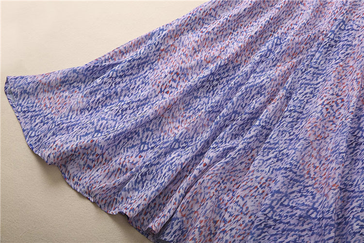 Kate Middleton Chiffon Summer Lavender Blue Print Midi Party Dress