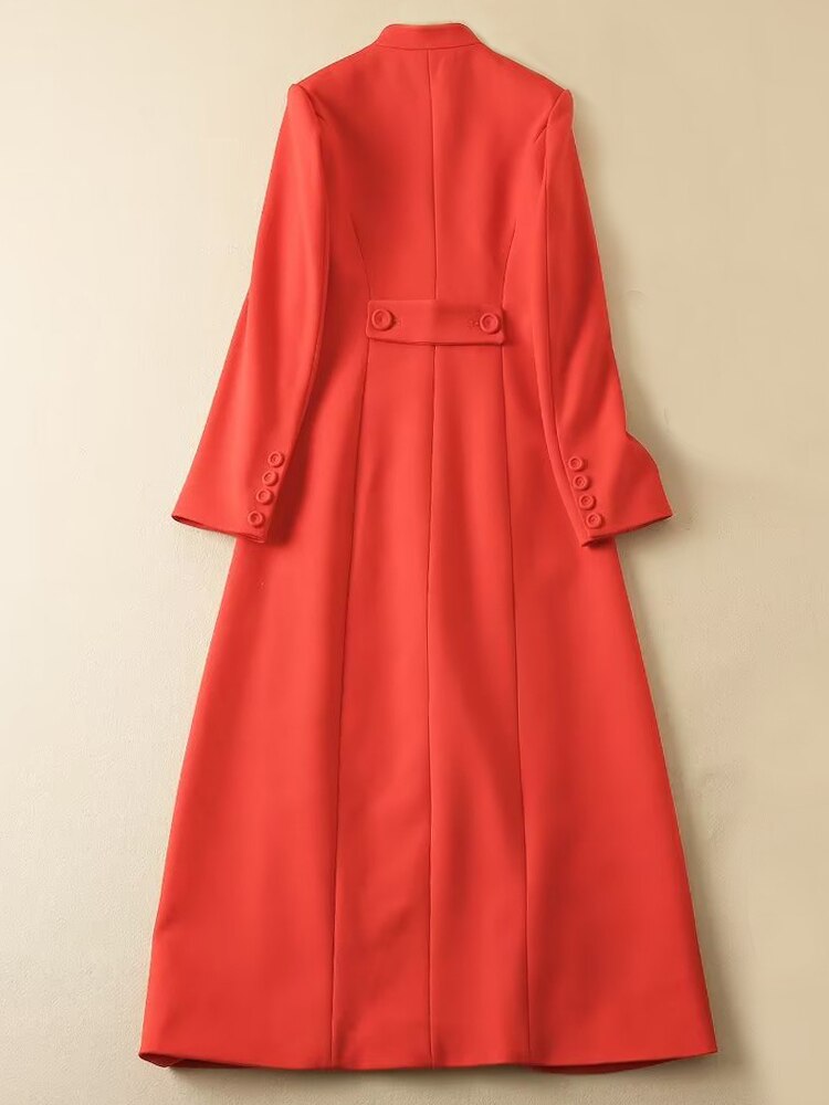 Kate Middleton Red Button Trench Coat Midi Long Jacket