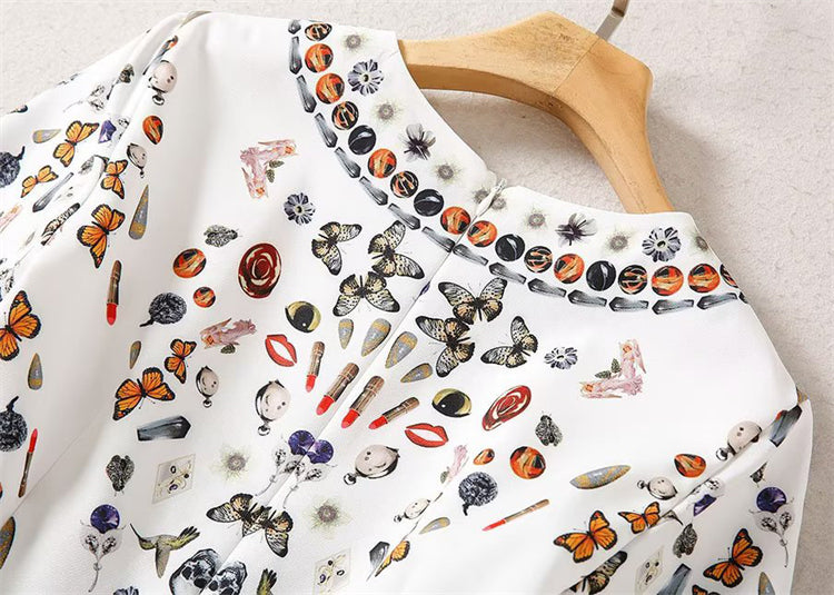 Kate Middleton Jewel Print White Summer Fit Flare Dress