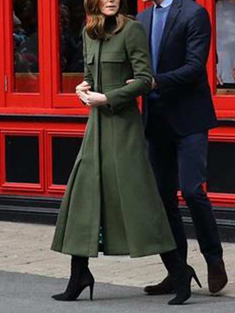 Kate Middleton Forest Green Military Style Midi Trench Coat Dress