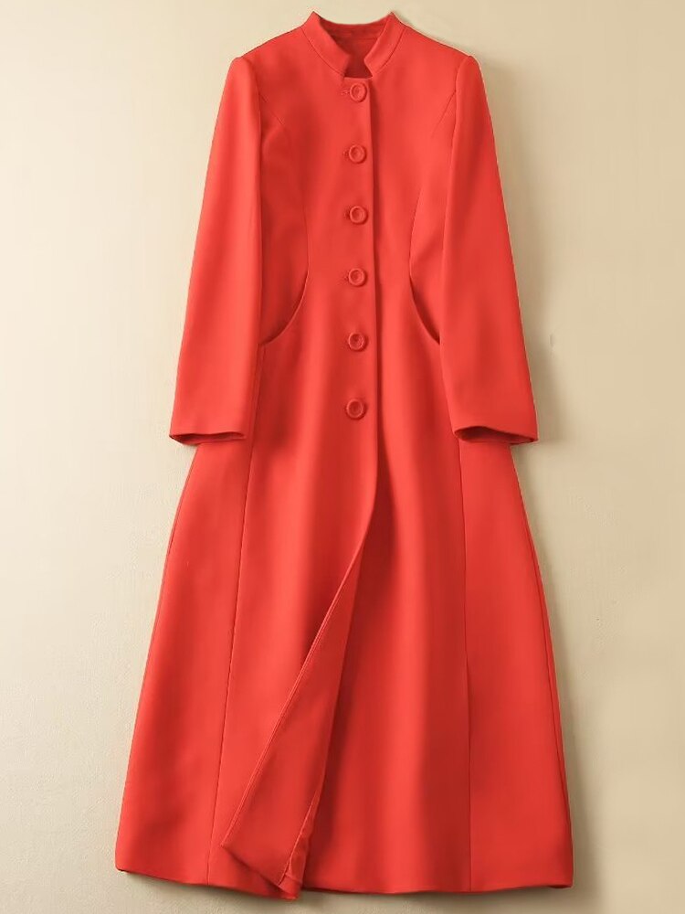 Kate Middleton Red Button Trench Coat Midi Long Jacket