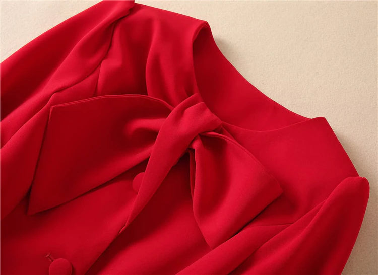 Kate Middleton Red Bow Neck Midi Long Red Coat Dress