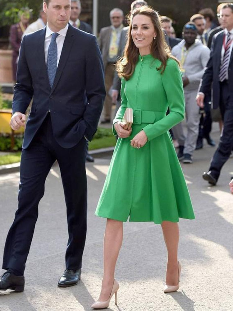 Kate Middleton Green Fit Flare Belted Dress