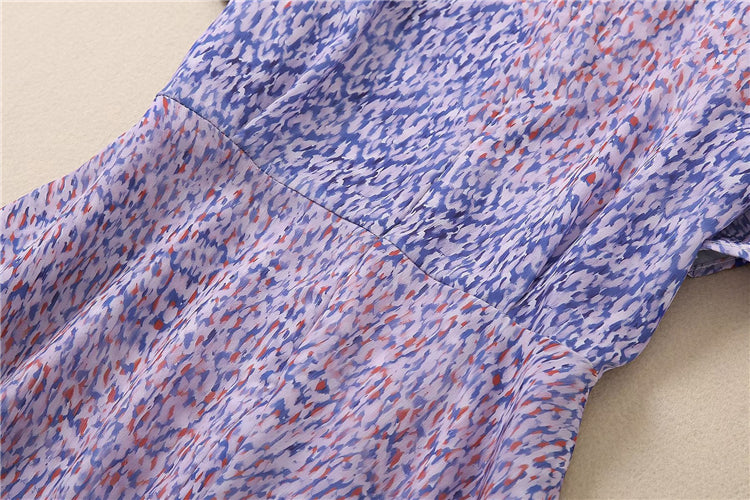 Kate Middleton Chiffon Summer Lavender Blue Print Midi Party Dress