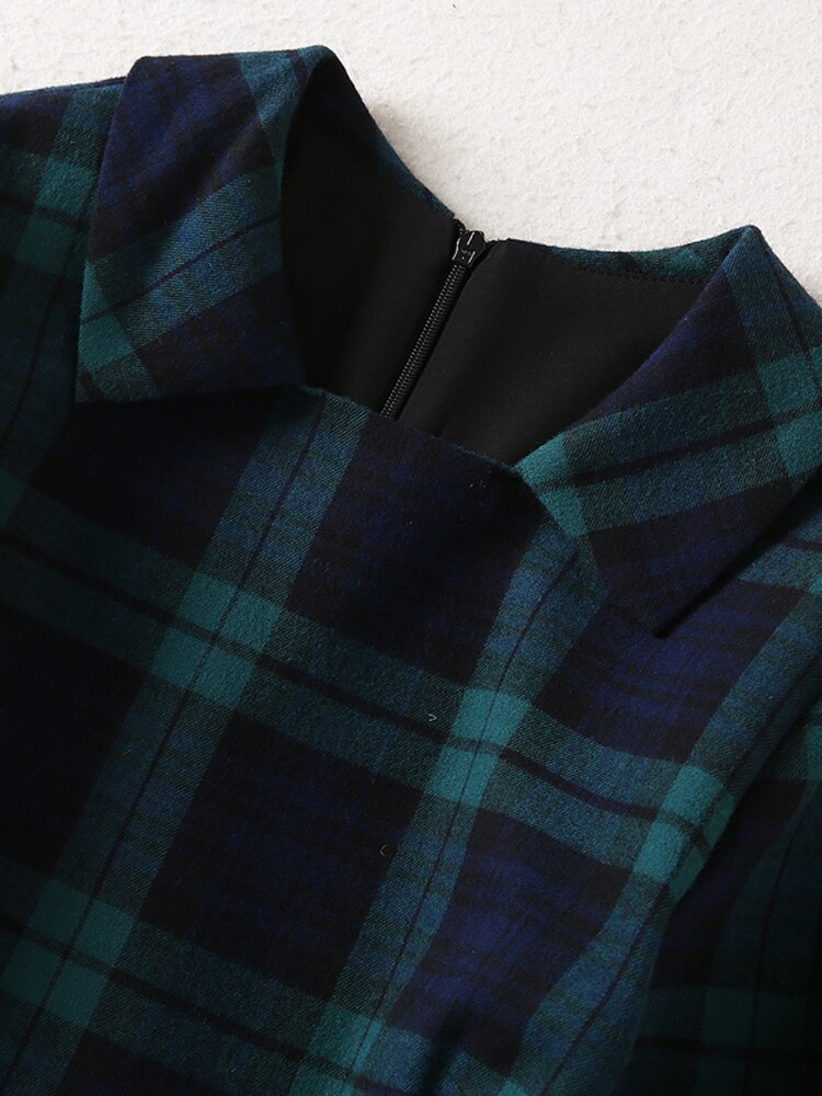 Kate Middleton Tartan Fit Flare Dress Blackwatch Navy Blue Green Check Plaid Pattern Dress