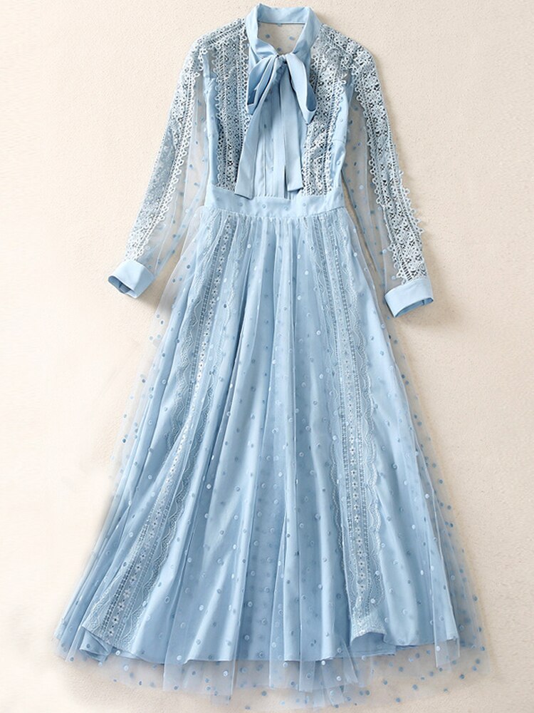 Kate Middleton Light Blue Voile Lace Midi Dress Ascot Wedding Occasion Dress