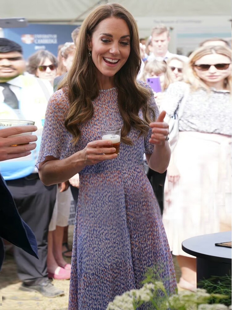 Kate Middleton Chiffon Summer Lavender Blue Print Midi Party Dress