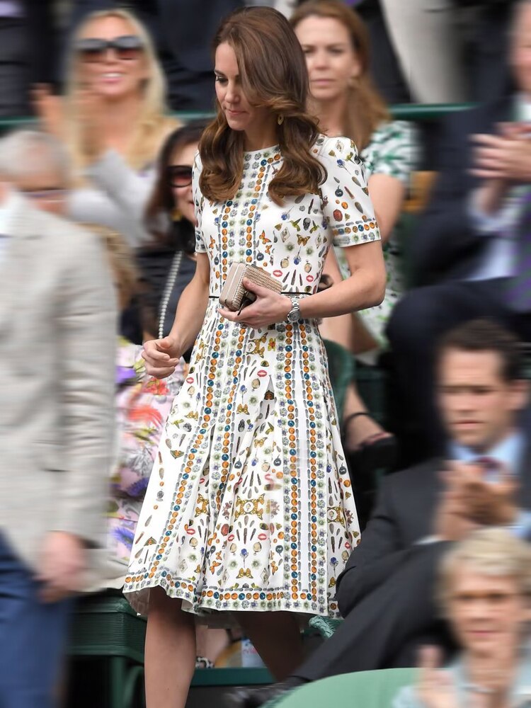 Kate Middleton Jewel Print White Summer Fit Flare Dress