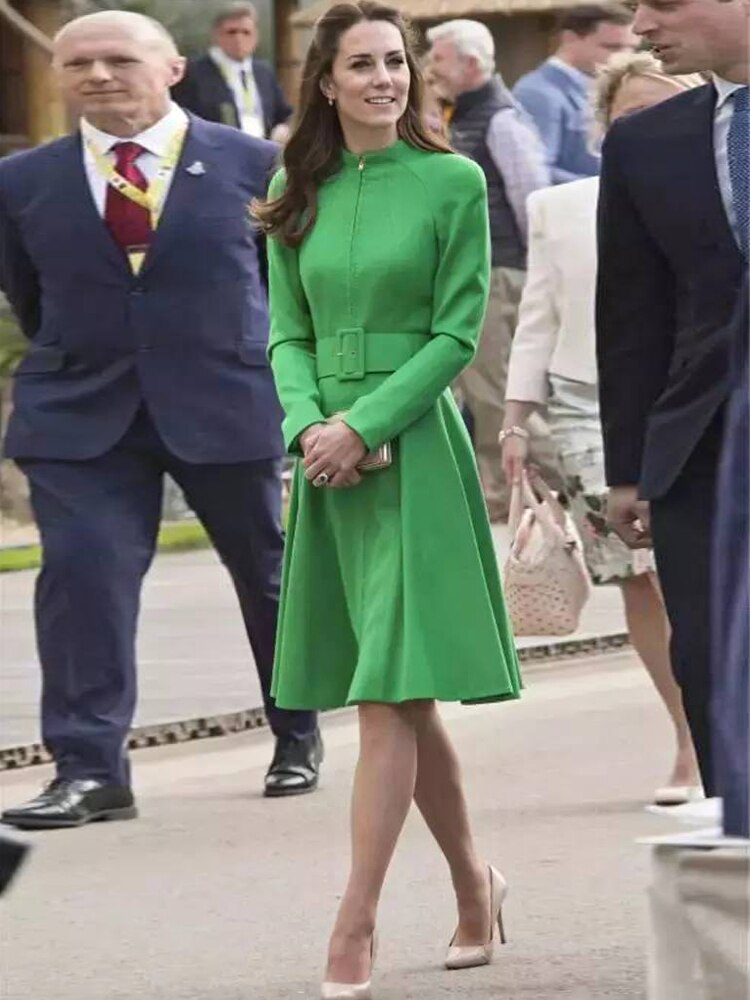 Kate Middleton Green Fit Flare Belted Dress