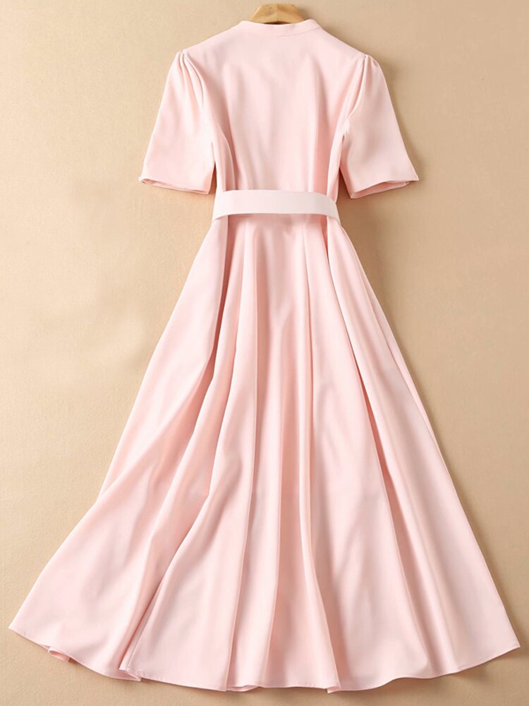 Kate Middleton Pale Pink Midi Fit Flare Belted Dress Wimbledon Occasion Dress