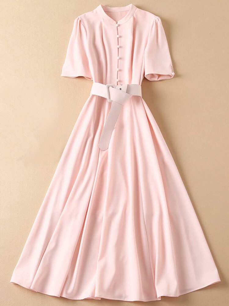 Kate Middleton Pale Pink Midi Fit Flare Belted Dress Wimbledon Occasion Dress