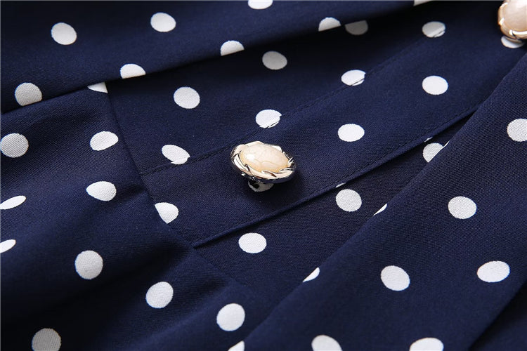 Kate Middleton Navy Blue Polka Dot Puff Sleeve V Neck Midi Dress