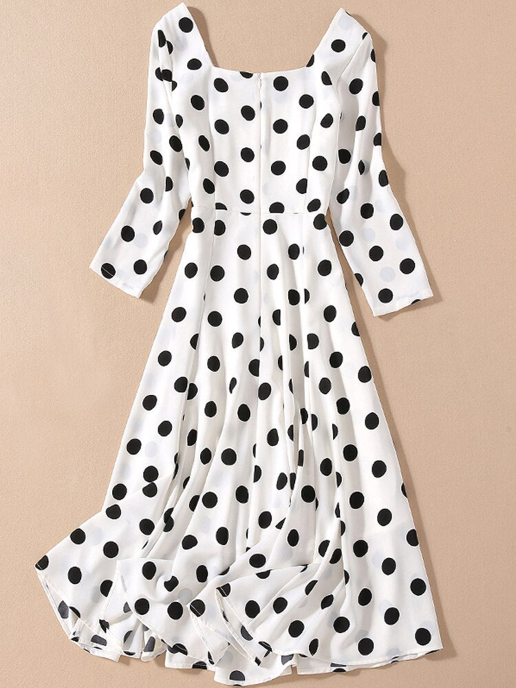 Kate Middleton White Black Polka Dot Square Neck Dress