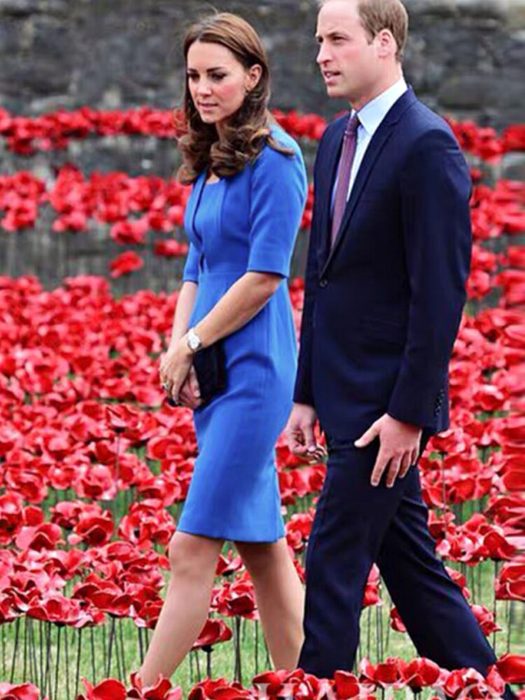 Kate Middleton Royal Blue Pencil Dress Square Neck