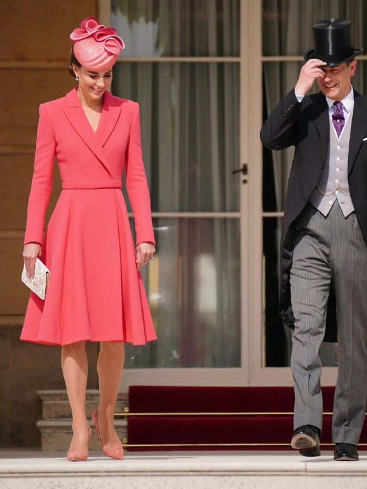 Kate Middleton Coat Dress Peach Coral Blazer Style Fit Flare Buckingham Palace Dress