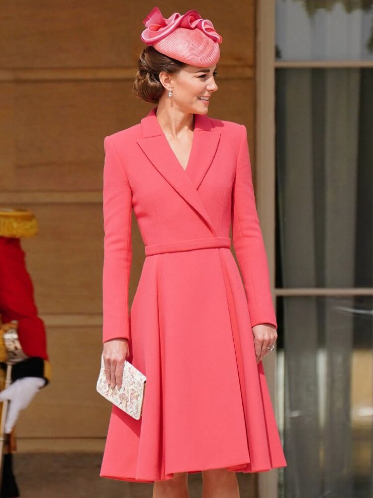 Kate Middleton Coat Dress Peach Coral Blazer Style Fit Flare Buckingham Palace Dress