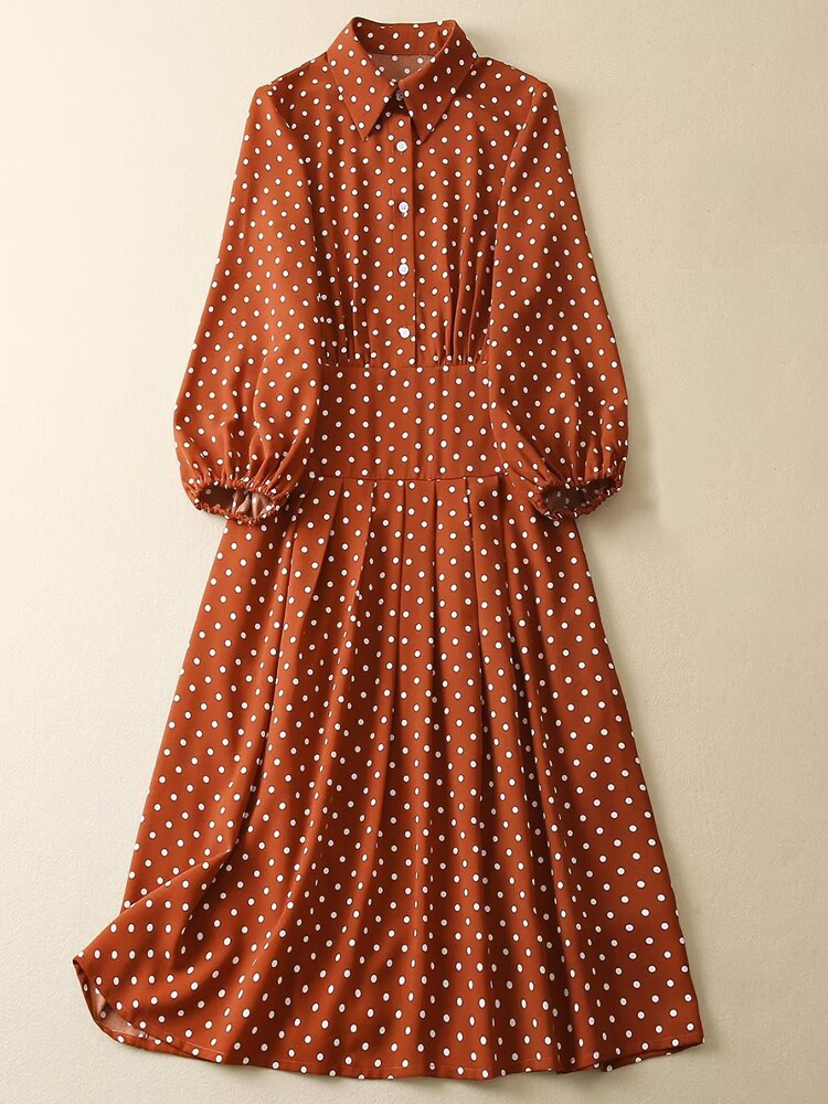 Kate Middleton Brown Polka Dot Shirt Midi Dress