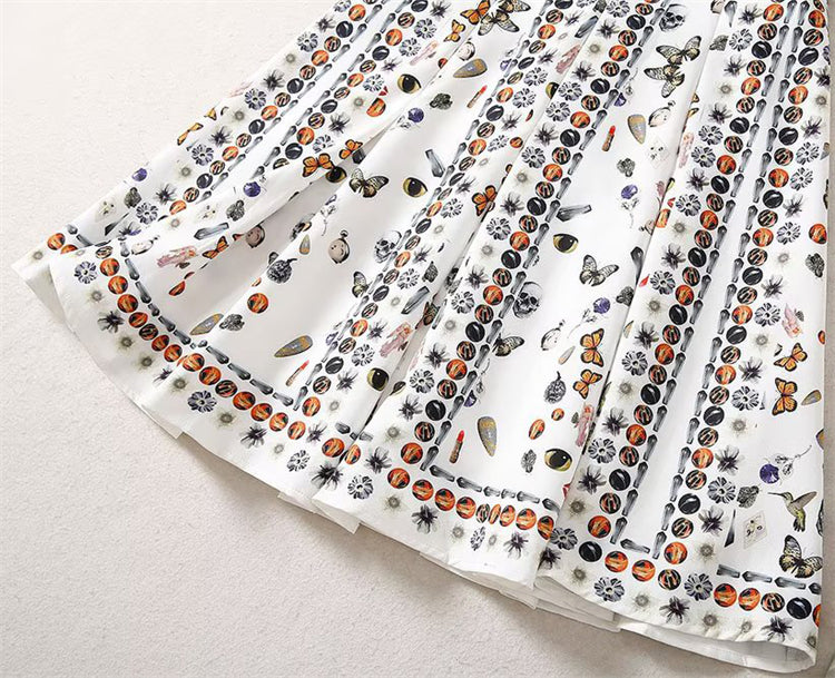 Kate Middleton Jewel Print White Summer Fit Flare Dress
