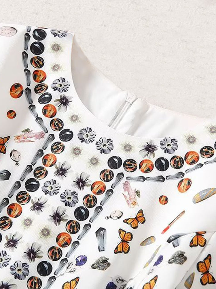 Kate Middleton Jewel Print White Summer Fit Flare Dress