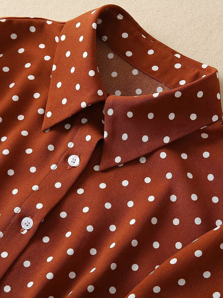 Kate Middleton Brown Polka Dot Shirt Midi Dress