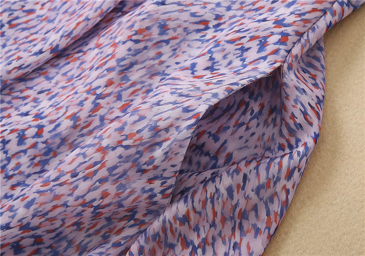 Kate Middleton Chiffon Summer Lavender Blue Print Midi Party Dress
