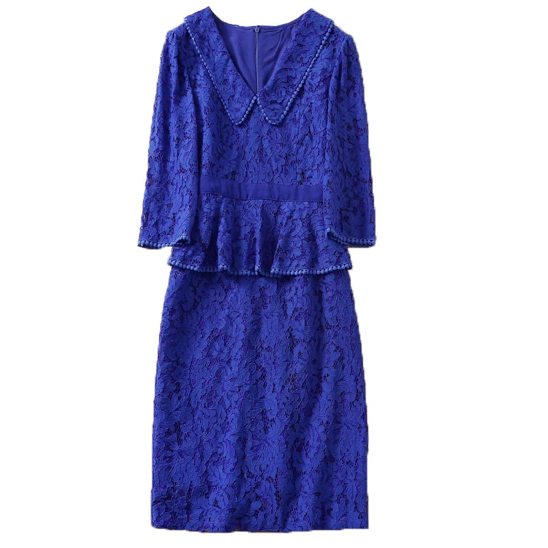 Kate Middleton Royal Blue Lace Peplum Pencil Dress V Neck Dress The Royal Tour