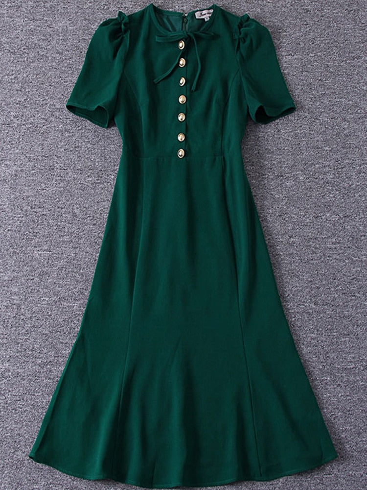 Kate Middleton Emerald Green Gold Button Mermaid Dress