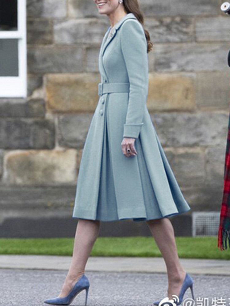 Kate Middleton Pale Blue Duck Egg Coat Dress